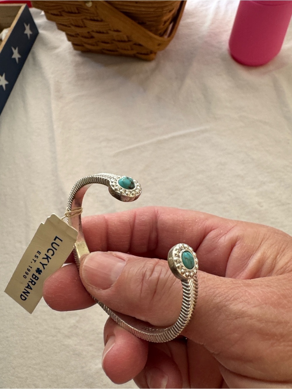 Lucky Brand Silver-Tone Cuff Bracelet with Turquoise Accents